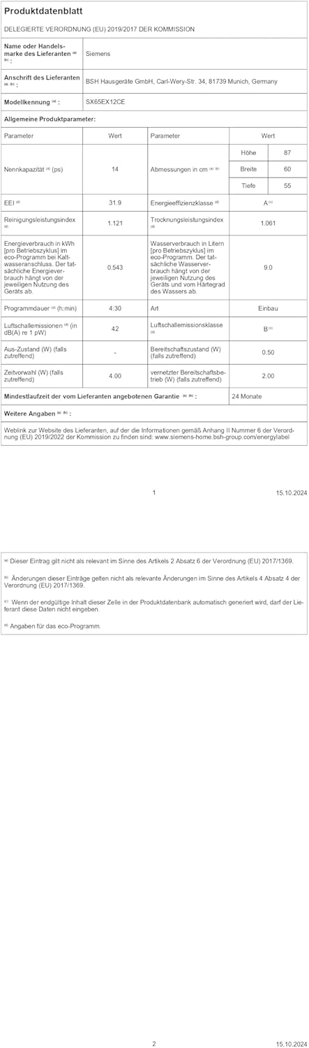 61foHHccjnL._AC_SL1500_ Siemens SX65EX12CE iQ500 Geschirrspüler Vollintegriert 60 cm – XXL, Home Connect, VarioSpeed, Extra Leise, Besteckschublade
