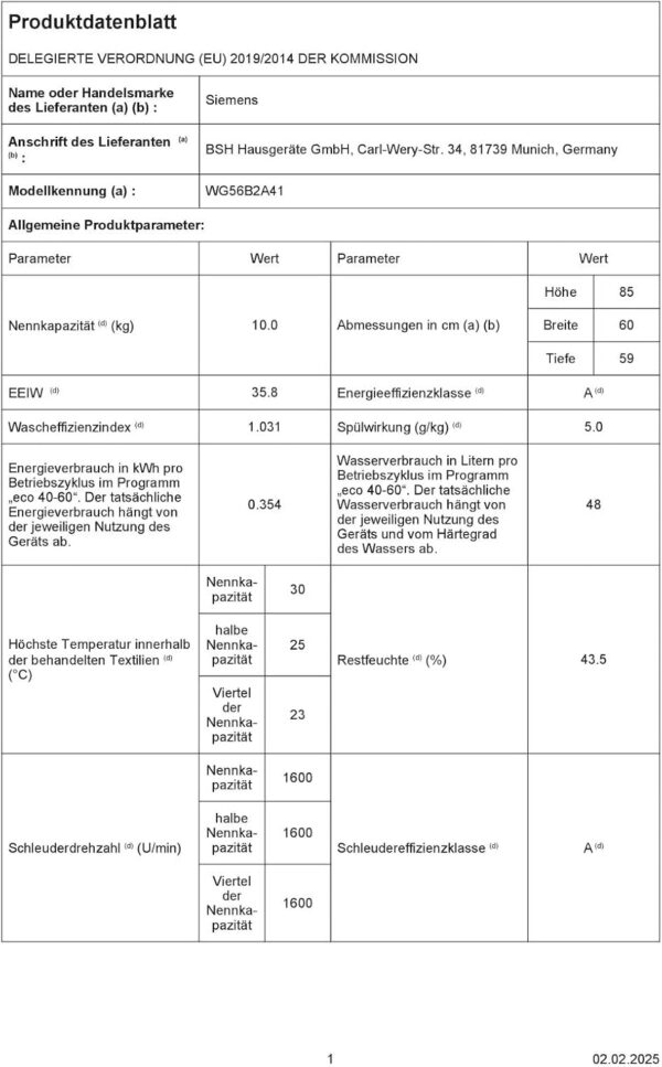 61g-icyTeUL._AC_SL1500_ Siemens WG56B2A41 iQ700 Waschmaschine 10 kg 1600 U/min – i-Dos, Home Connect, SpeedPack XL, Energieklasse A