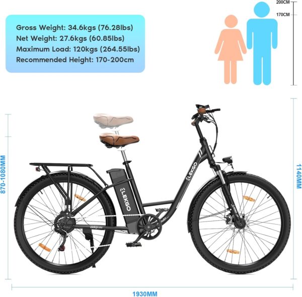 71MN2LhvirL._AC_SL1500_ ELEKGO EG31 28-Zoll E-Bike – 7-Gang, City E-Bike für Damen & Herren, LCD-Display, Frontfederung, 36V 12Ah Akku