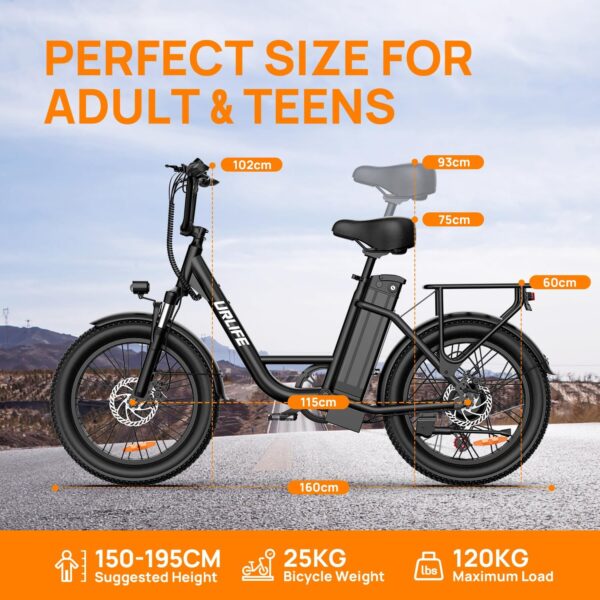 URLIFE E20 E-Bike – 20 Zoll Fat Tyres, 250W Motor, 48V 13Ah Akku, bis zu 100 km Reichweite, 7-Gang City E-Bike für Erwachsene