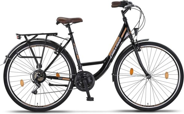 Chillaxx Strada City Bike – 24/26/28 Zoll, 21-Gang, Stadtrad für Kinder, Jugendliche & Erwachsene, Schwarz-Braun